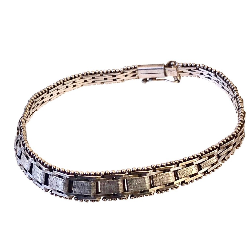 Sterling Silver Italy 925 Unique Chain Bracelet Signed SU Womens 7" - Picture 10 of 16